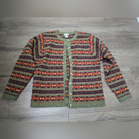 SKYR Vintage 100% Shetland Wool Cardigan Sweater Womens Size Medium Fair Isle - Picture 1 of 7